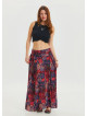 Red Ethnic Skirt with Elastic Waist and Drape Detail 4492